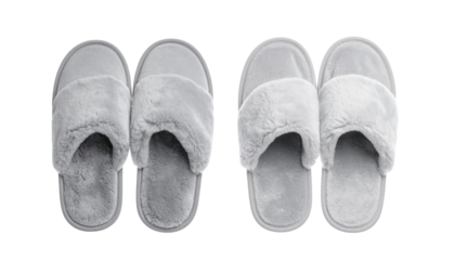 Soft Fuzzy Slipper Collection with Dual Gray Designs, isolated on transparent background