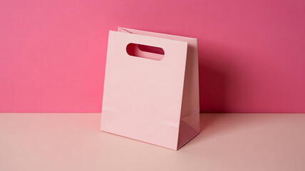 Minimalist pink gift bag on a two tone background
