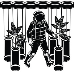 Vector art illustration drawing sketch design: man and woman in a cage in a row