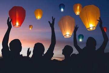Celebrate freedom with vibrant sky lanterns at dusk, creating magical memories with loved ones during festivals and special events filled with joy