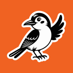 Obraz premium This graphic features a black and white stylized bird with an open wing, set against a vibrant orange background, showcasing its playful character and design.