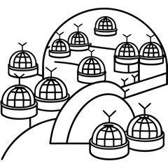 Vector illustration of a bird flying from a dome cage against the Jerusalem city sky near an old stone cathedral building