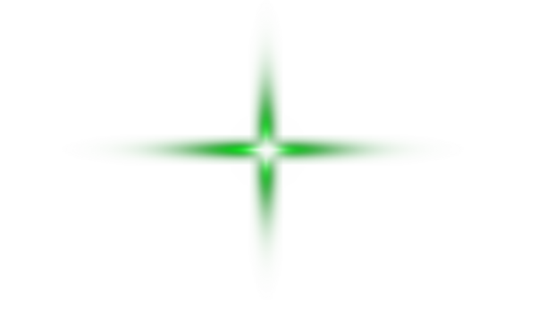 A glowing green cross shape with a bright white center in a simple design on transparent background