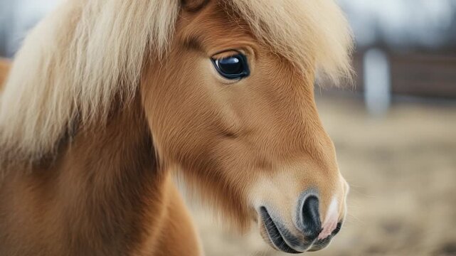 Close-up shot of a horse's face with blurred background