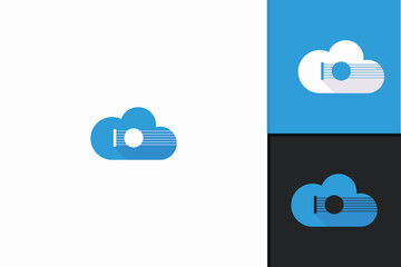 Abstract cloud guitar logo, digital music symbol, modern audio concept, creative sound illustration, online storage design, innovative technology emblem, artistic harmony.