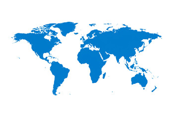 Fototapeta premium Vibrant blue world map silhouette on clean white background, perfect for global business, travel, and education concepts.