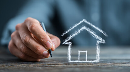 Drawing shelter outline around hand symbolizing protection and safety