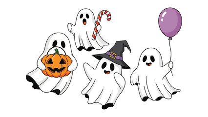 Halloween Ghostly Gathering: A collection of charming, cartoonish ghosts, each with unique accessories, come together to conjure the spirit of Halloween.