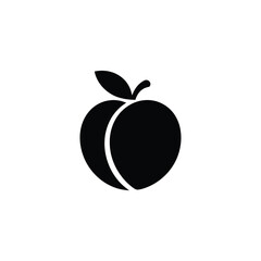 Simple black silhouette of a peach with a leaf