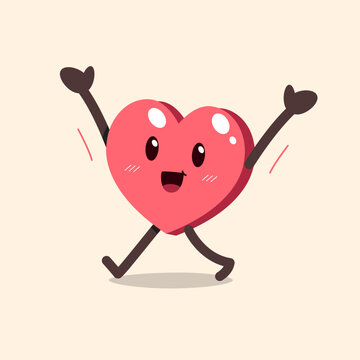 Vector cartoon cute happy and healthy heart character