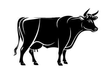 Fototapeta premium Striking Black Silhouette of a Dairy Cow, Perfect for Farm Branding or Agricultural Designs Evokes Rural Charm and Rustic Simplicity, Ideal for Food Packaging