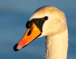 Close-up swan's head, morning light