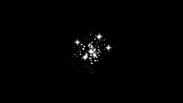 Twinkle star glitter sparkle, twinkling cartoon stars and glitter FX, flat smoke bursts, comic manga flashes, shiny glowing stars, and sparkle pop-up animations on black screen background. 4k video