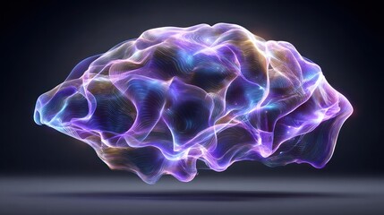 Abstract digital brain illustration with glowing transparent effect on dark background