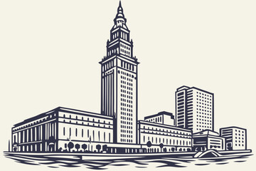 Obraz premium Key Tower in Cleveland, Ohio, glass skyscraper towering over lakefront skyline
