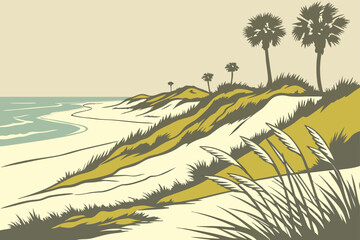 Kiawah Island Beach in South Carolina, pristine sandy shoreline with sea oats and dunes