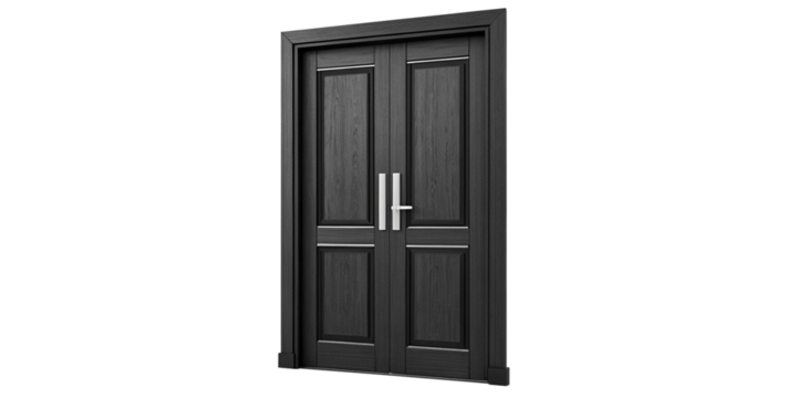 
Modern Black Wooden Door with Metallic Strips and Minimalist Design on Transparent Background
Sleek Charcoal Wood Door with Silver Handle and Horizontal Metal Accents – Isolated Transparent PNG - Powered by Adobe