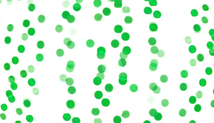 Bokeh lights abstract. Green blurred circles on white background create glowing pattern with shimmer