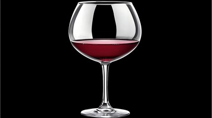 Red wine glass isolated on black background, subtle glow highlighting curvature and liquid depth