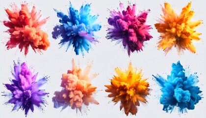Colorful paint explosions on a light gray background