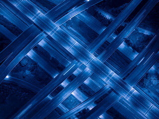 Expressway, Self-driving autonomous electric cars of the future with elements move along a busy traffic intersection. Artificial Intelligence, Car Scan, GPS Tracking, Smart Roads, IoT, highway