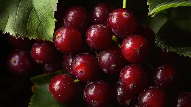 Fresh grapes and leaves, ideal for food or drink related uses