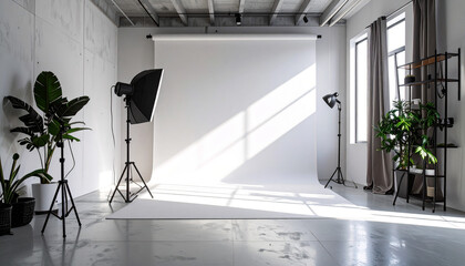 Modern Photo Studio Interior White Backdrop