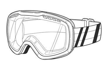 Ski goggles outline drawing in black and white