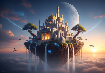 Istanbul mosque architecture at night with illuminated dome and minarets against the dark city sky