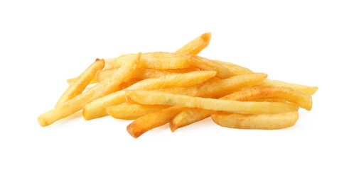 Pile of tasty french fries isolated on white