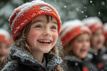 Young girl smiling in snow.