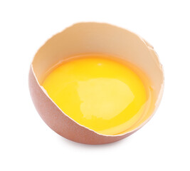 One broken chicken egg isolated on white