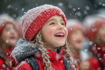 Young girl smiling in the snow.