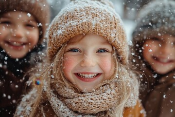 young girls in winter clothing and hats.