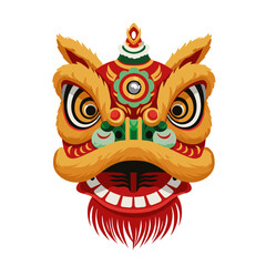Fototapeta premium SA stylized flat illustration of a head in a Lion Dance costume