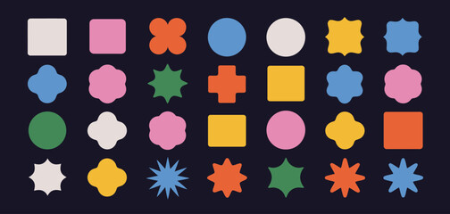 An eye-catching arrangement of bright geometric shapes, including circles and stars, creating a dynamic visual experience that evokes creativity and joy.