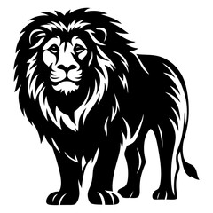 Obraz premium Majestic Black and White Lion Illustration with Bold Mane and Strong Stance