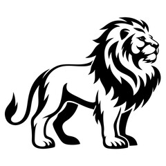 Bold black and white silhouette of a majestic and powerful lion