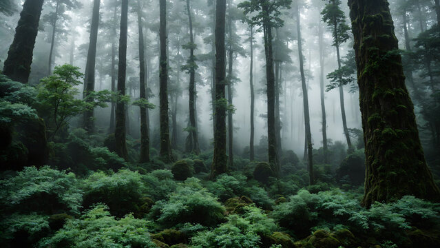 Misty Dark Temperate Rainforest Interior