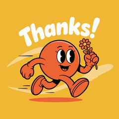 This playful and dynamic character is seen sprinting with a flower in hand while articulating gratitude, embodying a sense of joy and appreciation in a fun way.