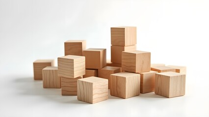 Wooden Building Blocks Isolated on White Background