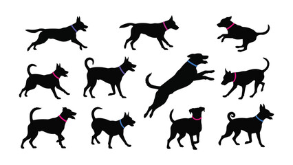 Dog Silhouettes: A playful collection of dog silhouettes captures the dynamic motion and charm of our canine companions, rendered with an eye-catching minimalist aesthetic. 