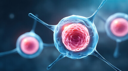 Mesenchymal stem cells in culture showing vibrant cellular structure under microscope in laboratory environment