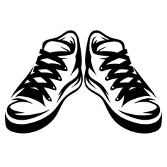 Pair of vector black and white high top sneakers facing forward