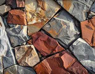 Close-up view of a colorful stone wall