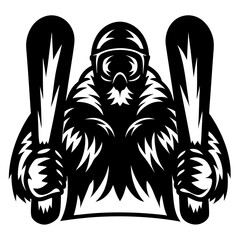 Abstract vector illustration of a snowboarder with snowboard in black color