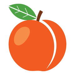 Vibrant ripe peach with green leaf and stem simple graphic design fruit icon silhouette