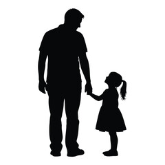 Silhouette of father holding hand of little daughter showing family bond and love cherishing special moments together silhouette