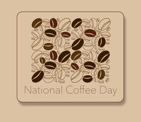 National Coffee Day is celebrated on September 29th each year  A cup of coffee and a bean background are seen in this 3-D  illustration.