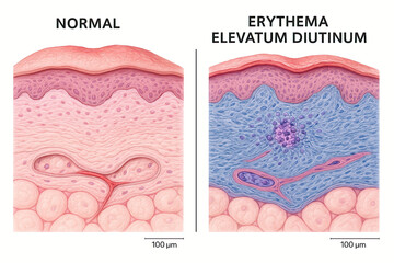 Obraz premium Microscopic view of normal skin and skin affected by Erythema Elevatum Diutinum